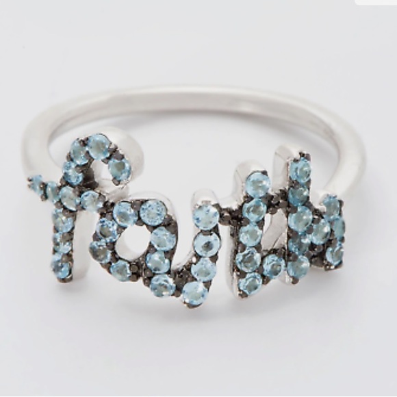 NWT  "Faith" Sterling Silver Words of Affirmation  Blue topaz Ring, Size 9 - QVC - Picture 2 of 3